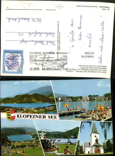 415369,Klopeiner See b. St. Kanzian Totale Strandbad Kirche Mehrbildkarte