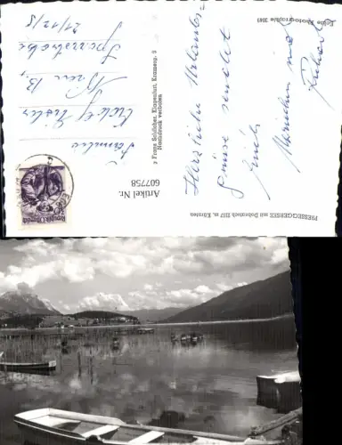 607758,Foto Ak Presseggersee m. Dobratsch Hermagor Ruderboot Boot pub Franz Schilcher 3849