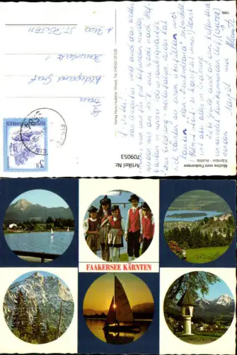 709053 Mehrbild AK Faakersee Segelboot Kinder in Tracht Bildstock Finkenstein Faaker See