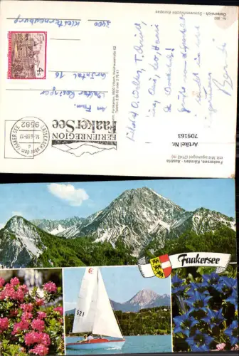 709163 Mehrbild AK Faakersee mit Mittagskogel Stempel Latschach ober dem Faakersee Enzian Segelboot