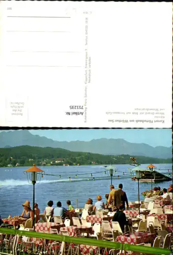 711235 Pörtschach a. Wörthersee Werzer-Strand mit Blick Terrassen-Cafe Wasserskispringer Wassersport
