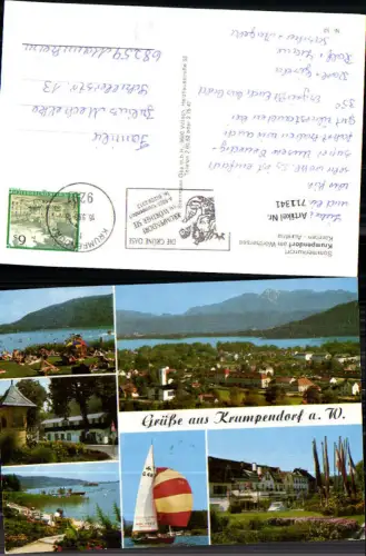 711341 Mehrbild AK Krumpendorf am Wörthersee Badestrand Segelboot Segelschule Wörthersee