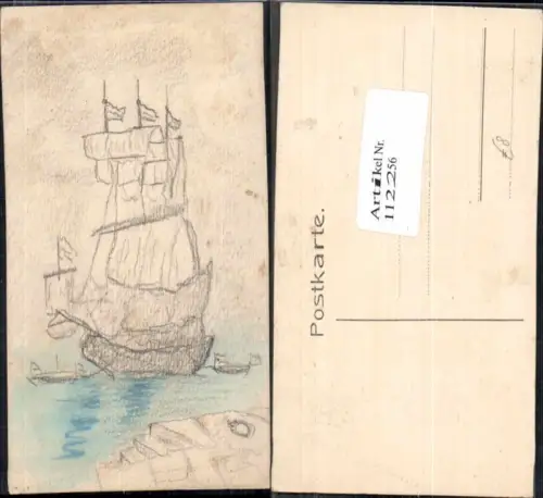 112256,Handgemalt segelboot Boot im Meer handmade