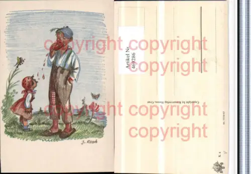 469286,Künstler AK Handgemalt J. Resch Kinder Essen Schmetterlinge
