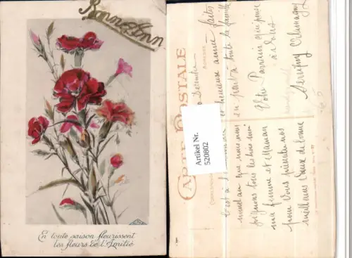 520802,Künstler AK Handgemalt Nelken Blumen