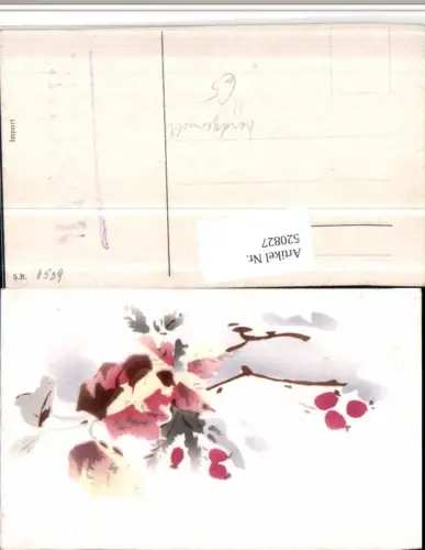 520827,Künstler AK Handgemalt Zweige Blätter Beeren