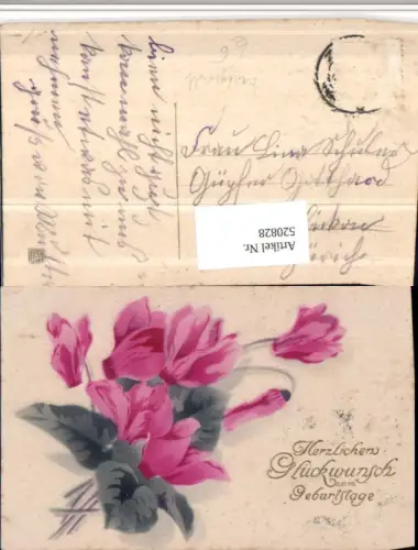520828,Künstler AK Handgemalt Geburtstag Alpenveilchen Blumen