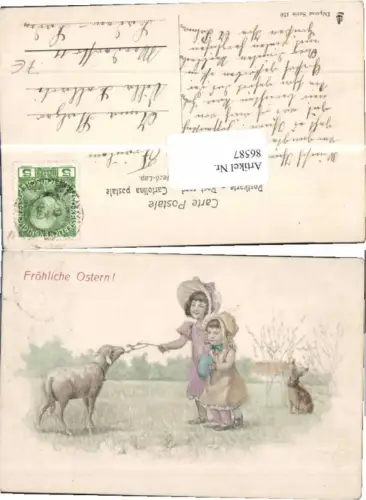 86587,Ostern Jugendstil Kinder Schaf Osterhase Hut