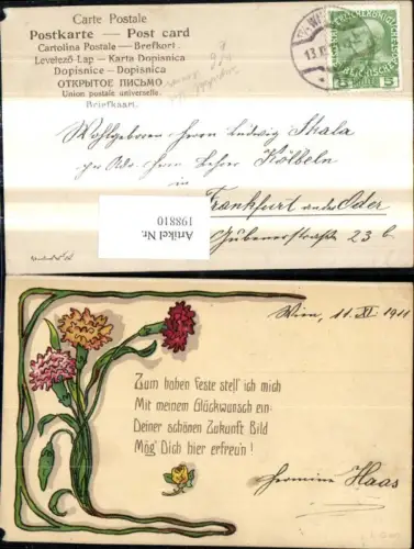 198810,Künstler Ak Jugendstil Art nouveau Blumen Nelken Spruch Text