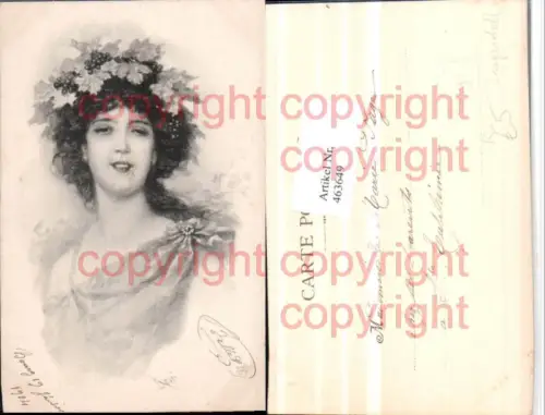 463649,Jugendstil Künstler AK Rossi Frau Trauben Portrait