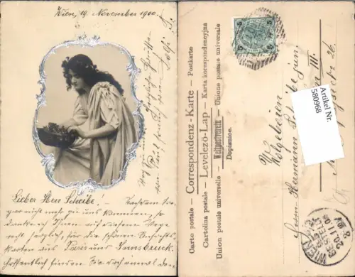 580968,Präge Künstler AK Jugendstil Frau Mode Trauben Weintrauben