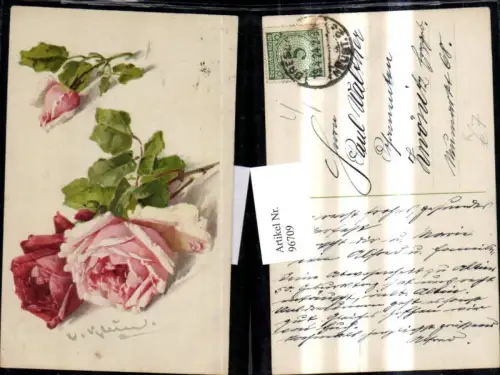 96709,Künstler Ak Catharina Klein Rosa Rosen Blumen