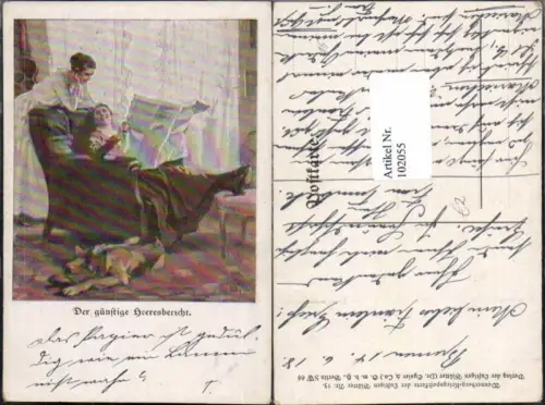 102055,Frauen m. Heeresbericht und Hund Schäfer Wennerberg Kriegsopfer