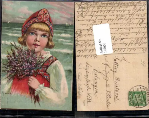 107656,Elly Frank Kind in Holländischer Tracht Blumen Mädchen