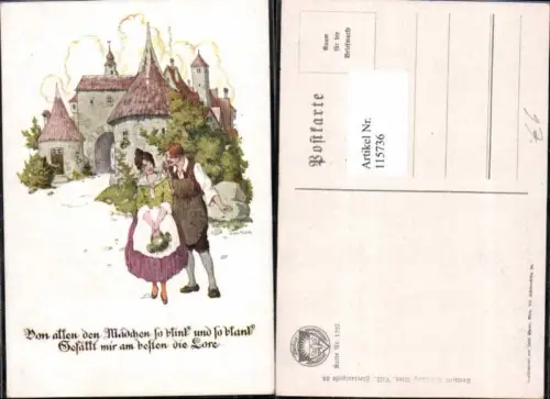 115736,Deutscher Schulverein 1327 Ernst Kutzer sign. Burg Frau Mann Liebespaar