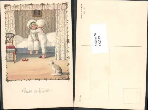 132719,M. Munk Vienne 1158 Pauli Ebner Süsse Kinder Katze Bett Gute Nacht