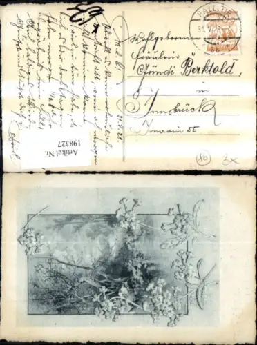 198327,Künstler Ak E. Döcker jun. Flusslandschaft Wald Primeln i. Vordergrund