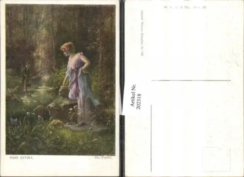 202318,Künstler AK Hans Zatzka Die Forelle Frau m. Kleid Bach
