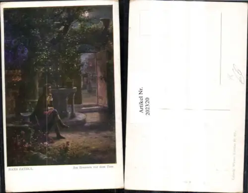 202320,Künstler AK Hans Zatzka Am Brunnen v. d. Tore Mann Tür