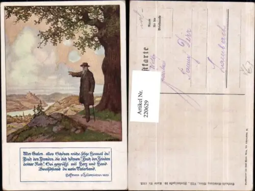 220629,Deutscher Schulverein 1323 Künstler C. Kutzer Mann m. Hut u. Stock Landschaft