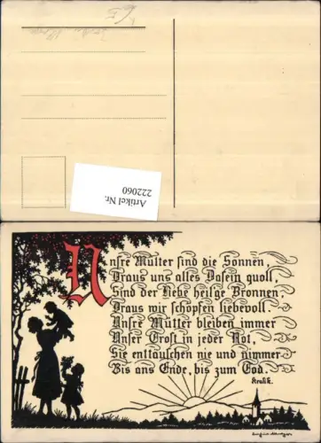 222060,Künstler AK Allmayer Josefine Scherenschnitt Silhouette Mutter m. Kinder Gedicht Text
