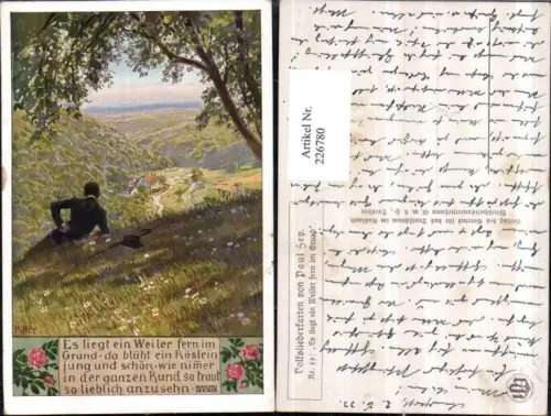 226780,Künstler AK Paul Hey 59 Es liegt ein Weiler fern i. Grund Mann Wiese pub Verein f. d. Deutschtum i. Ausland VDA