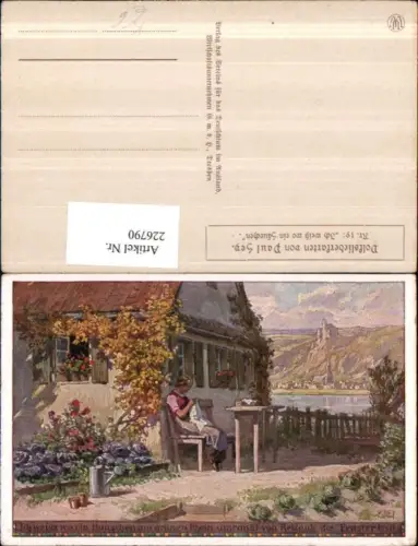 226790,Künstler AK Paul Hey 39 Ich weiß wo ein Häuschen Lied Frau b. Sticken pub Verein f. d. Deutschtum i. Ausland V