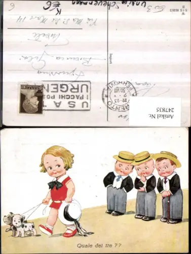 247835,Künstler AK Willi Scheuermann John Wills Quale d tre Kinder Jungs schauen Mädchen hinterher Hut Hunde