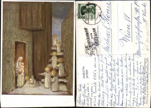 247899,Künstler AK M. Spötl 329 Der Kinder Weihnachtsgang Engel Kerzen Stiege
