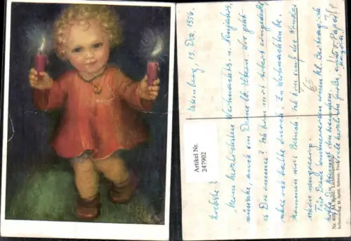 247902,Künstler AK M. Spötl 405 Lichtträgerlein Kind m. Kette Kerzen