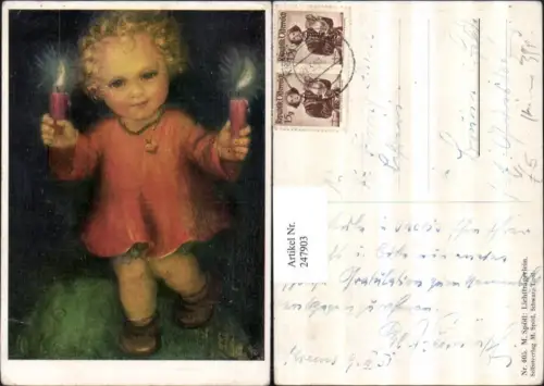 247903,Künstler AK M. Spötl 405 Lichtträgerlein Kind m. Kette Kerzen