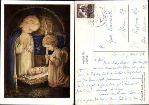 247906,Künstler AK M. Spötl 326 Anbetung Engel Kerze Beten Jesuskind