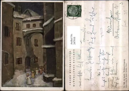 247910,Künstler AK M. Spötl 360 Weihnachtsgang Dorf Kinder Kerze