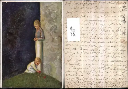 247914,Künstler AK M. Spötl Frau Kind b. Blumen pflücken