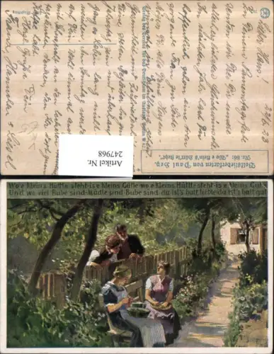 247968,Künstler AK Paul Hey Wo ein kleins Hüttle steht Frauen b. Schälen Männer Zaun pub Verein f. d. Deutschtum im