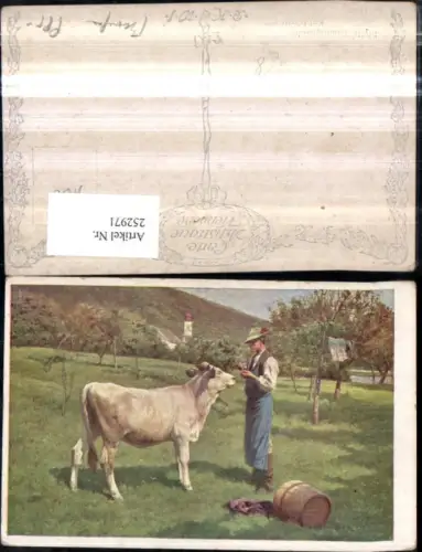 252971,Künstler AK Karl Feiertag Idylle campagnarde Mann m. Hut Pfeife Kuh Rind Wiese pub Brüder Kohn B.K.W.I. 1155