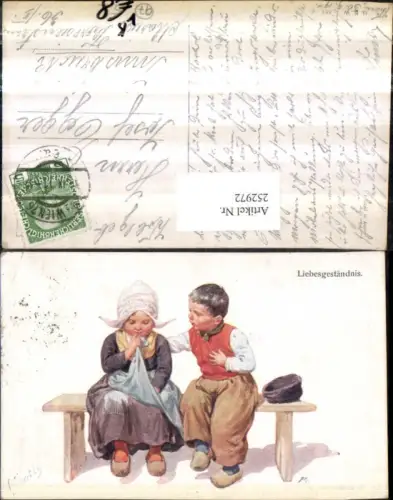 252972,Künstler AK Karl Feiertag Junge u. Mädchen Holländische Tracht Haube Pantoffeln Hut pub Brüder Kohn B.K.W.I.