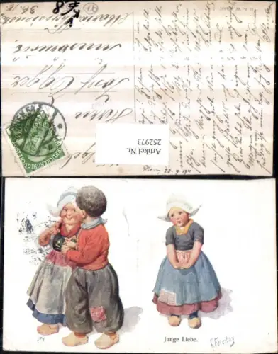 252973,Künstler AK Karl Feiertag Junge Liebe Holländische Tracht Kinder Hauben Kleider Pantoffeln pub Brüder Kohn B.K
