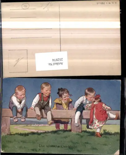252974,Künstler AK Karl Feiertag Das schwache Geschlecht Kinder Holzzaun Wiese pub Brüder Kohn B.K.W.I. 329euro5