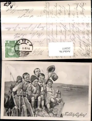 252977,Künstler AK Karl Feiertag Kinder auf d. Pferdekutsche Kutsche Hüten Hosenträger pub Brüder Kohn B.K.W.I. 4141