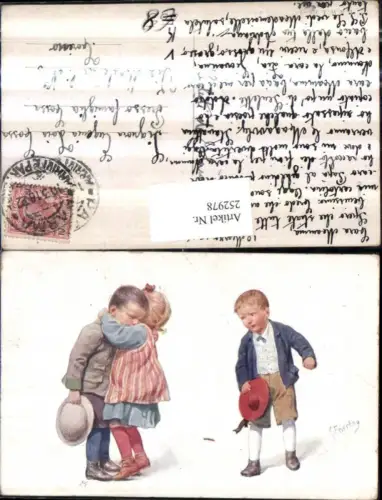 252978,Künstler AK Karl Feiertag Mädchen nimmt Jungen in d. Arm Hüte pub Brüder Kohn B.K.W.I. 976euro1