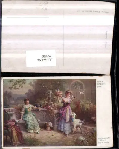 256600,Künstler H. Zatzka Zudringliche Gäste Frauen m. Kleider Korb Vögel Schaf Lamm