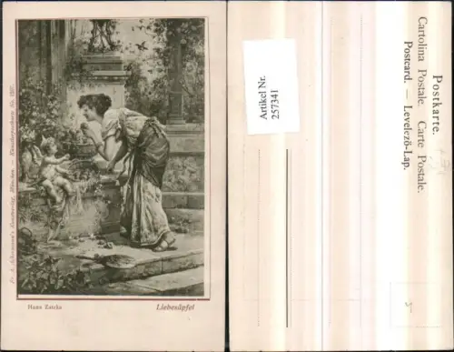 257341,Künstler AK H. Zatzka Liebesäpfel Frau m. Kleid Sandale Äpfel Amor Engel pub A. Ackermann 1207