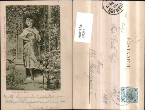 257351,Künstler AK H. Zatzka Fiori Frau m. Kleid Vögel pub A. Ackermann 460