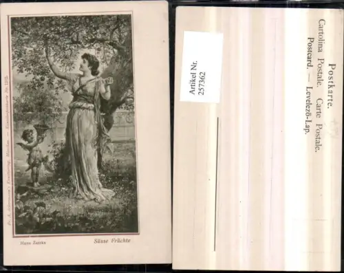 257362,Künstler AK H. Zatzka Süße Früchte Frau Kleid Früchte pflücken Amor Engel pub a. Ackermann 1202