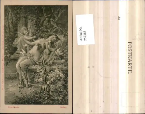 257364,Künstler AK H. Zatzka Besiegt Engel Amor Frau Kleid Mandoline pub A. Ackermann 1021