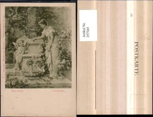 257365,Künstler AK H. Zatzka Liebesorakel Engel Amor Frau Kleid Brunnen pub A. Ackermann 577
