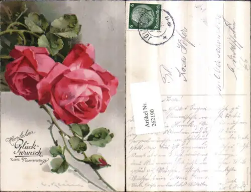 262190,Künstler AK Catharina Klein Namenstag Blumen Rosen Knospe
