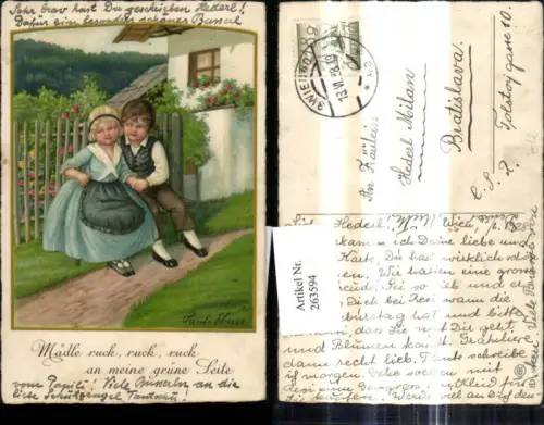 263594,Künstler Ak Pauli Ebner Mädle ruck a. meine grüne Seite Kinder Paar a. Bank pub August Rökl 92463