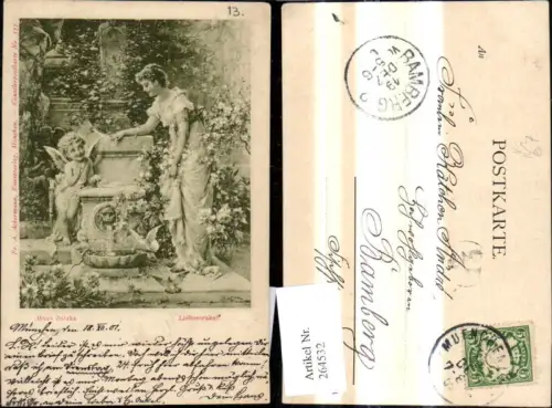 264532,Künstler Ak Hans Zatzka Liebesorakel Frau Amor b. Brunnen pub F. A. Ackermann 577